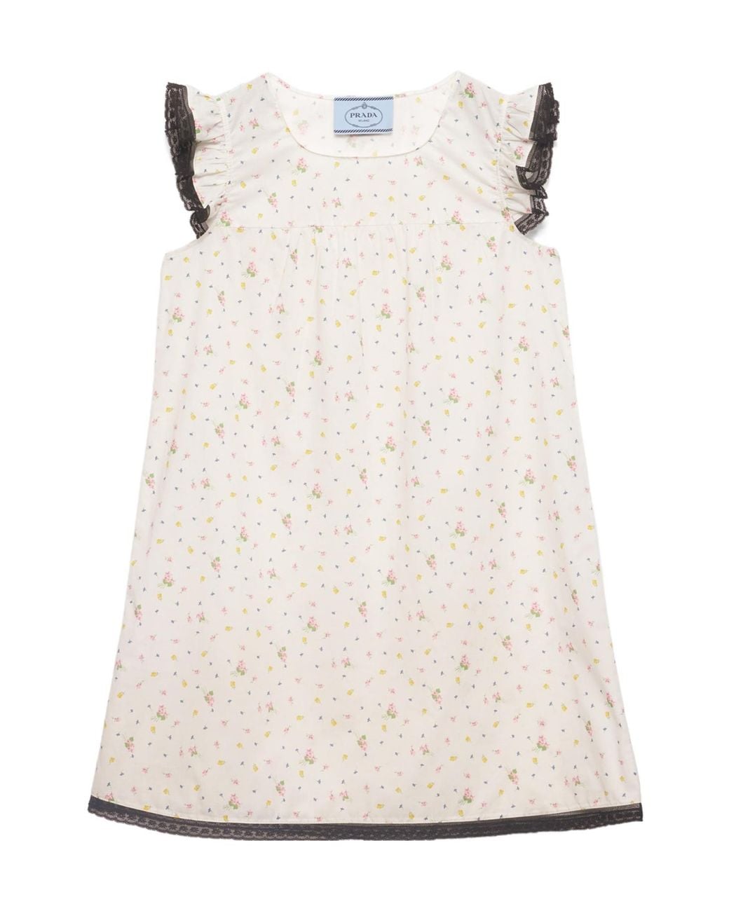 Prada White Floral Print Cotton Batiste Mini-Dress