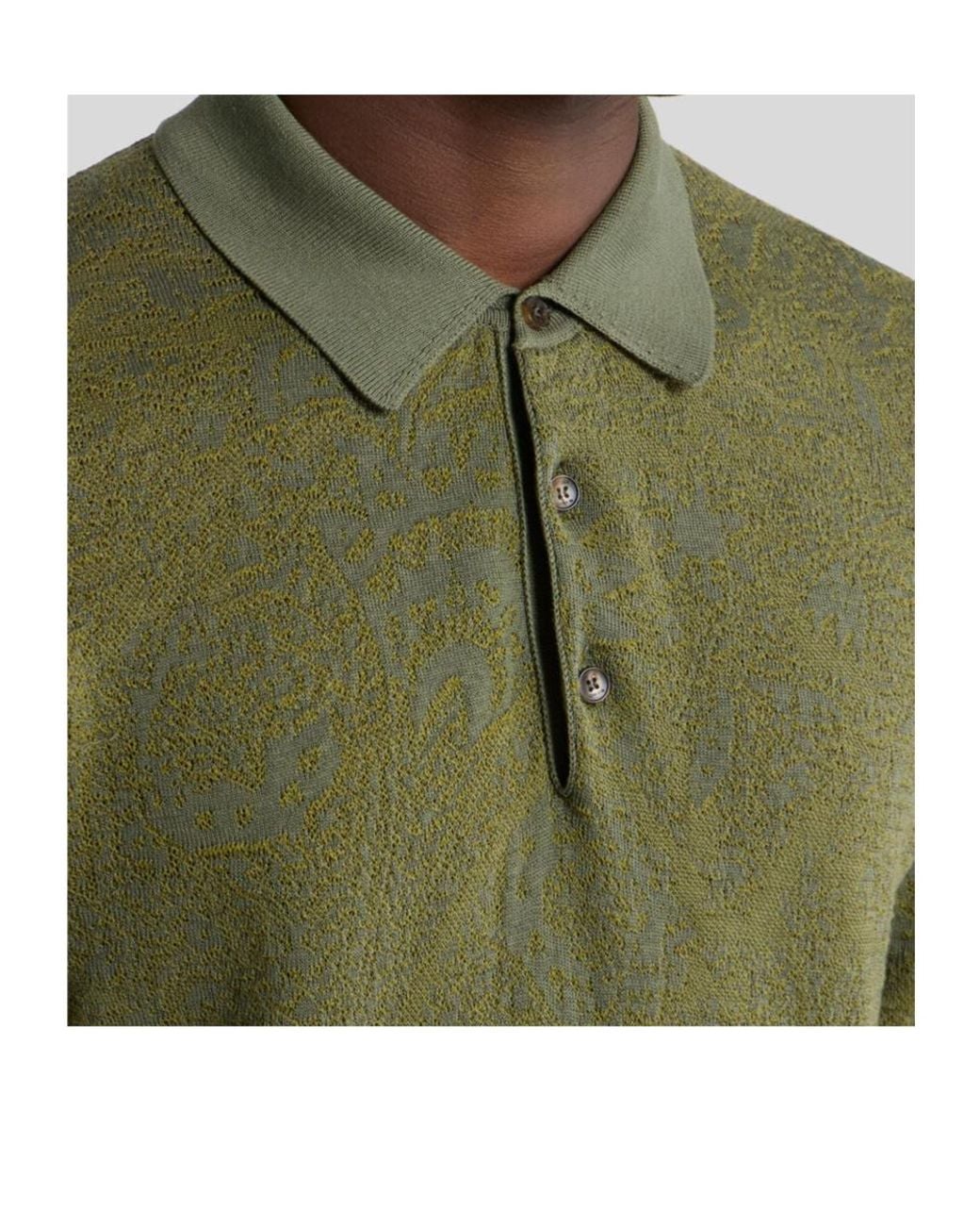 Etro Green Floral Paisley Motif Knit Polo Shirt for men
