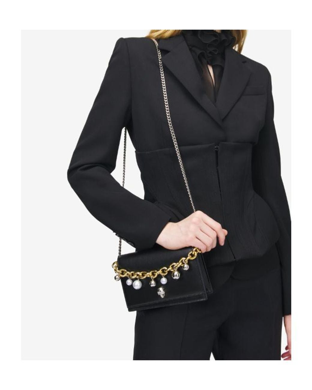 McQueen Black Skull Embellished Chained Clutch Bag