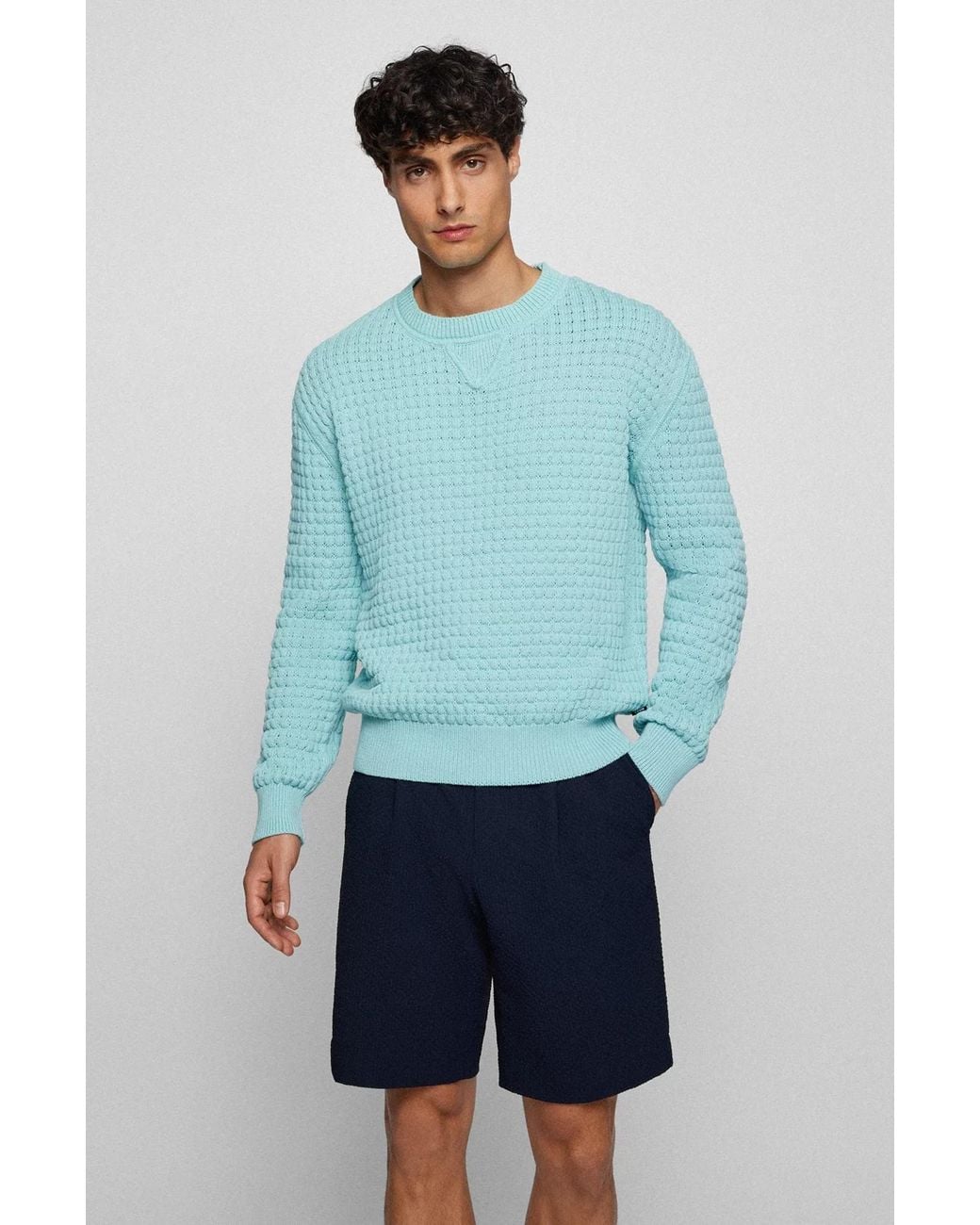 Boss Blue Crew Neck Knit Sweater for men