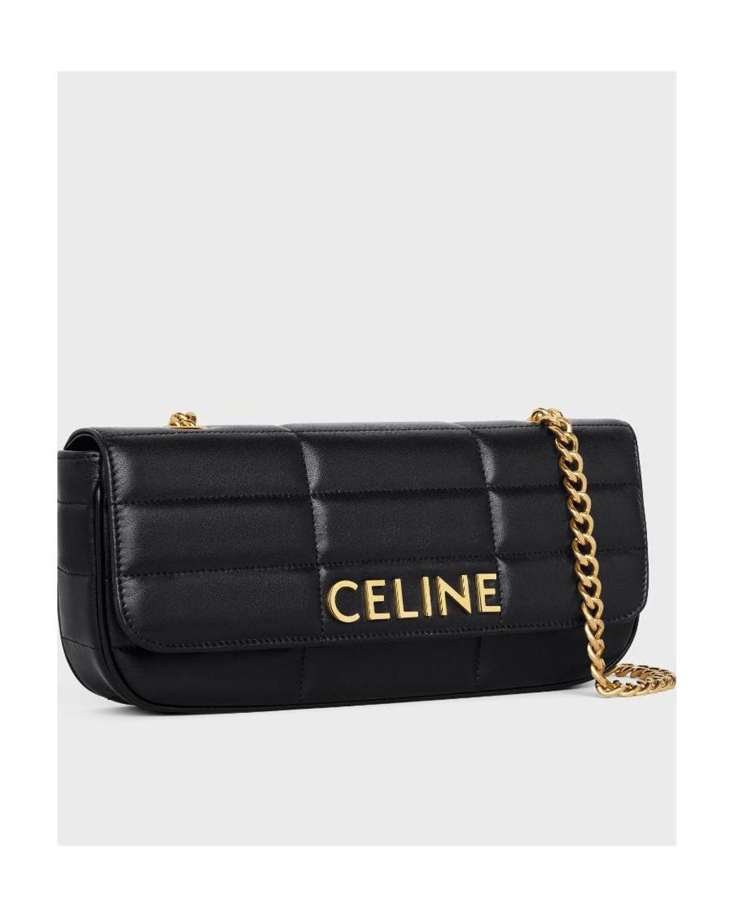 Céline Black Long Chain Shoulder Bag Matelasse Monochrome
