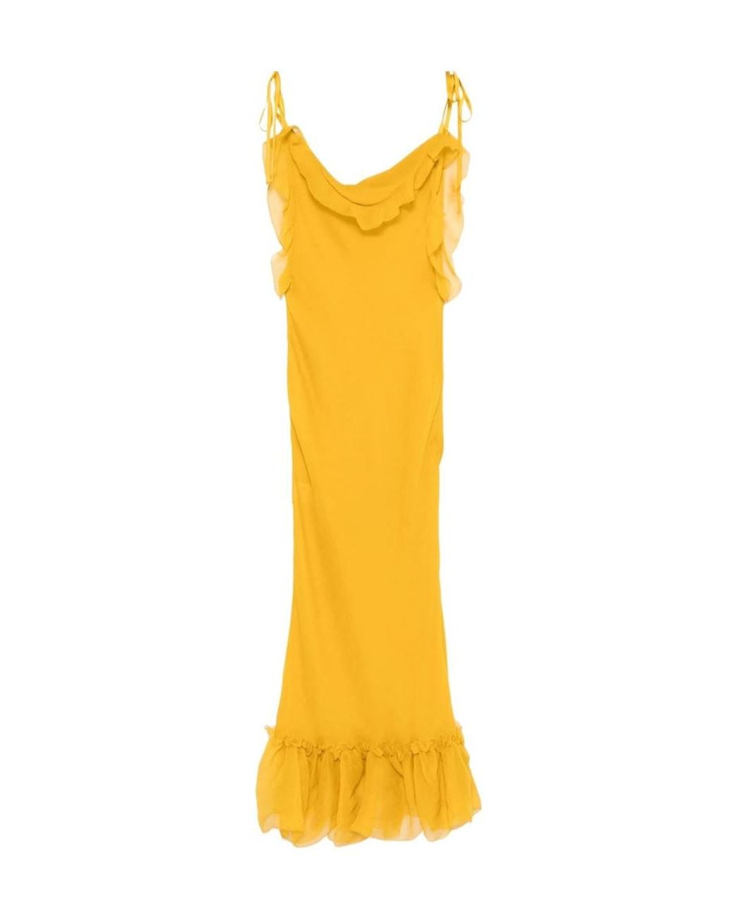 Saint Laurent Yellow Ruffled Sleeveless Dress