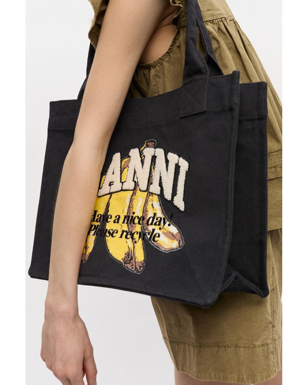 Ganni Black Large Banana Printed Tote Bag