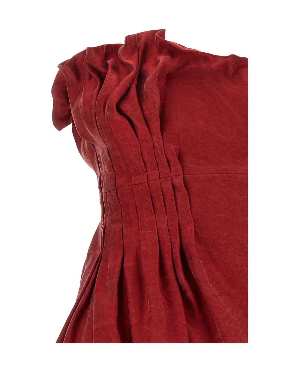 Magda Butrym Red Asymmetric Pleated Silk Bubble Mini Dress