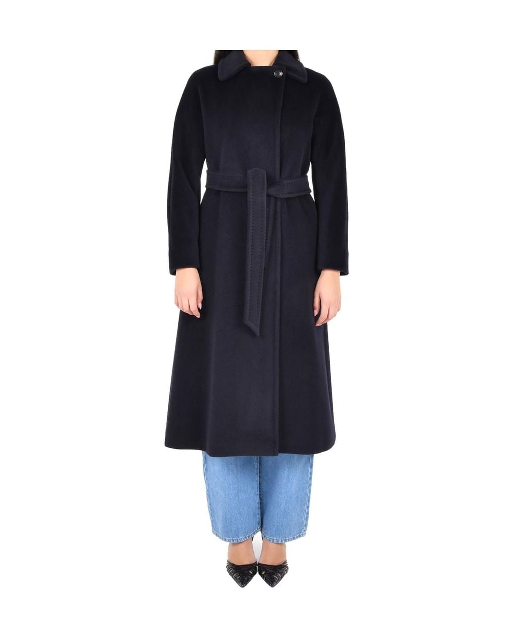 Max Mara Blue Studio Tenzone Tied-Waist Long-Sleeved Coat