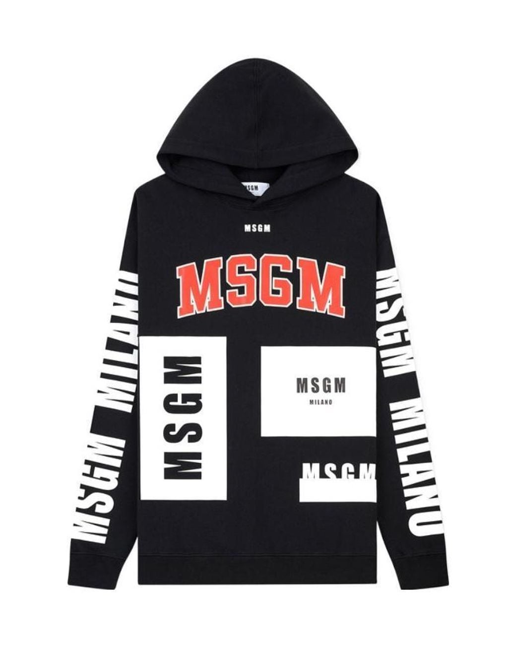 MSGM Black Printed Hooded Hoodie for men