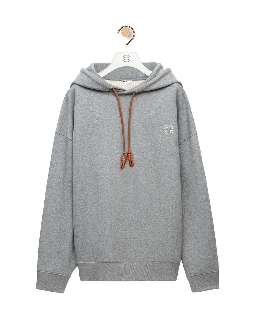 Loewe Gray Leather Tassel Hoodie, Long Sleeves, 100% Cotton, Size: Small for men