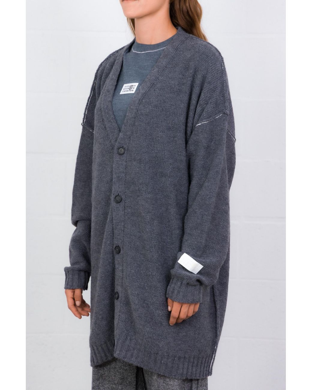 MM6 by Maison Margiela Gray Button-Fastening Oversized Knitted Cardigan