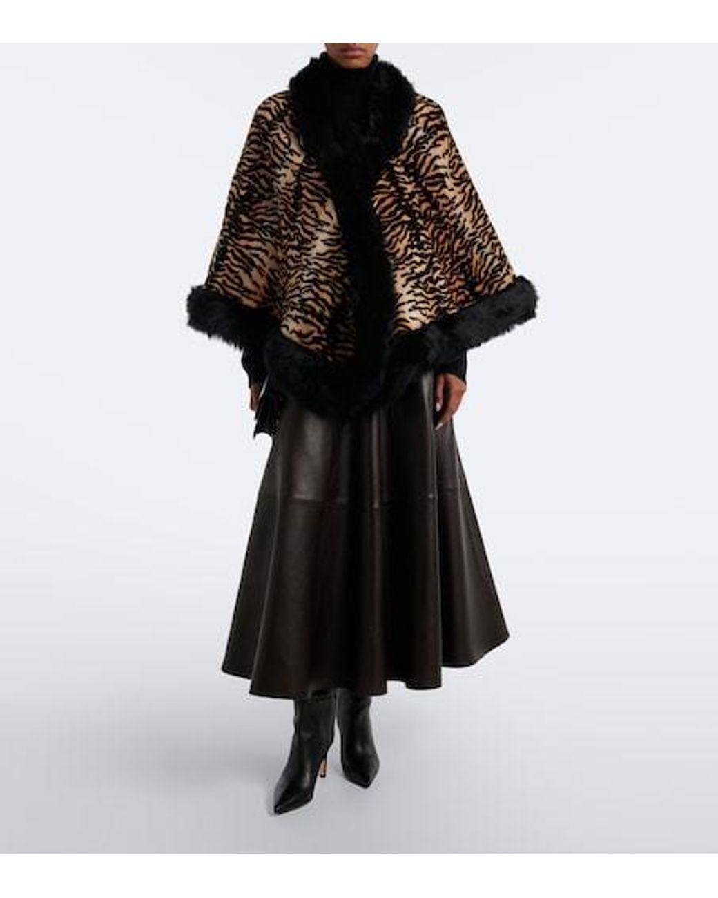 Nour Hammour Black Olympe Printed Shearling Poncho