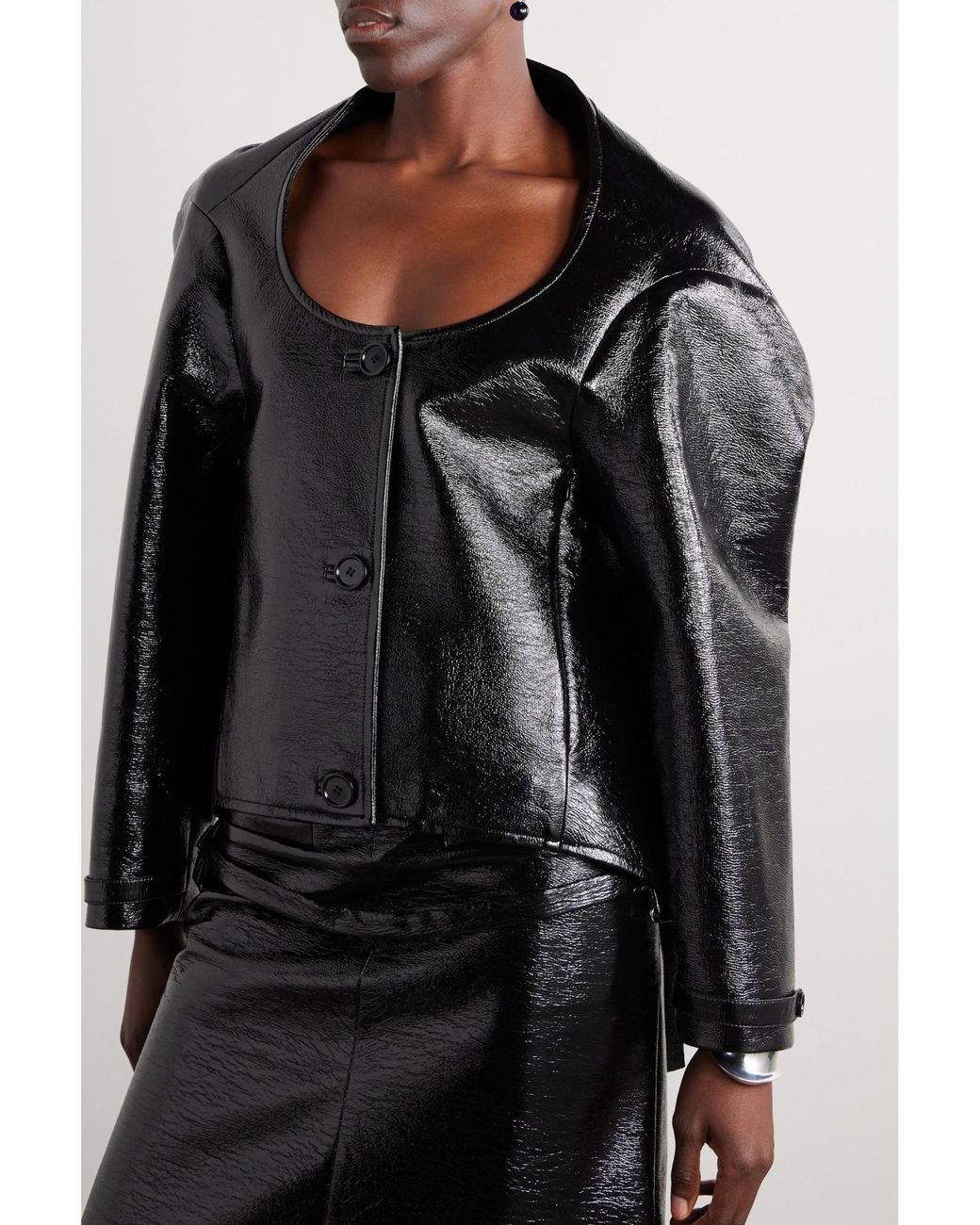Courreges Black Cocoon Convertible Coated Cotton-Blend Jacket