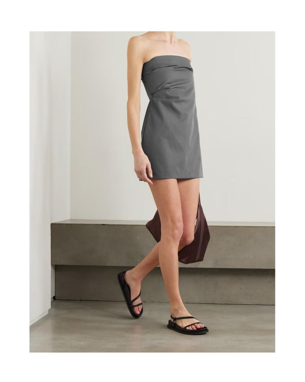 St. Agni Gray Strapless Cutout Wool-Blend Twill Mini Dress