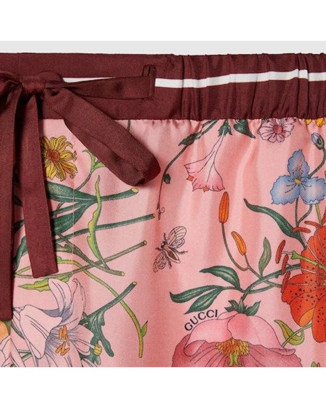 Gucci Red Floral Detailed Gradient Drawstring Pants