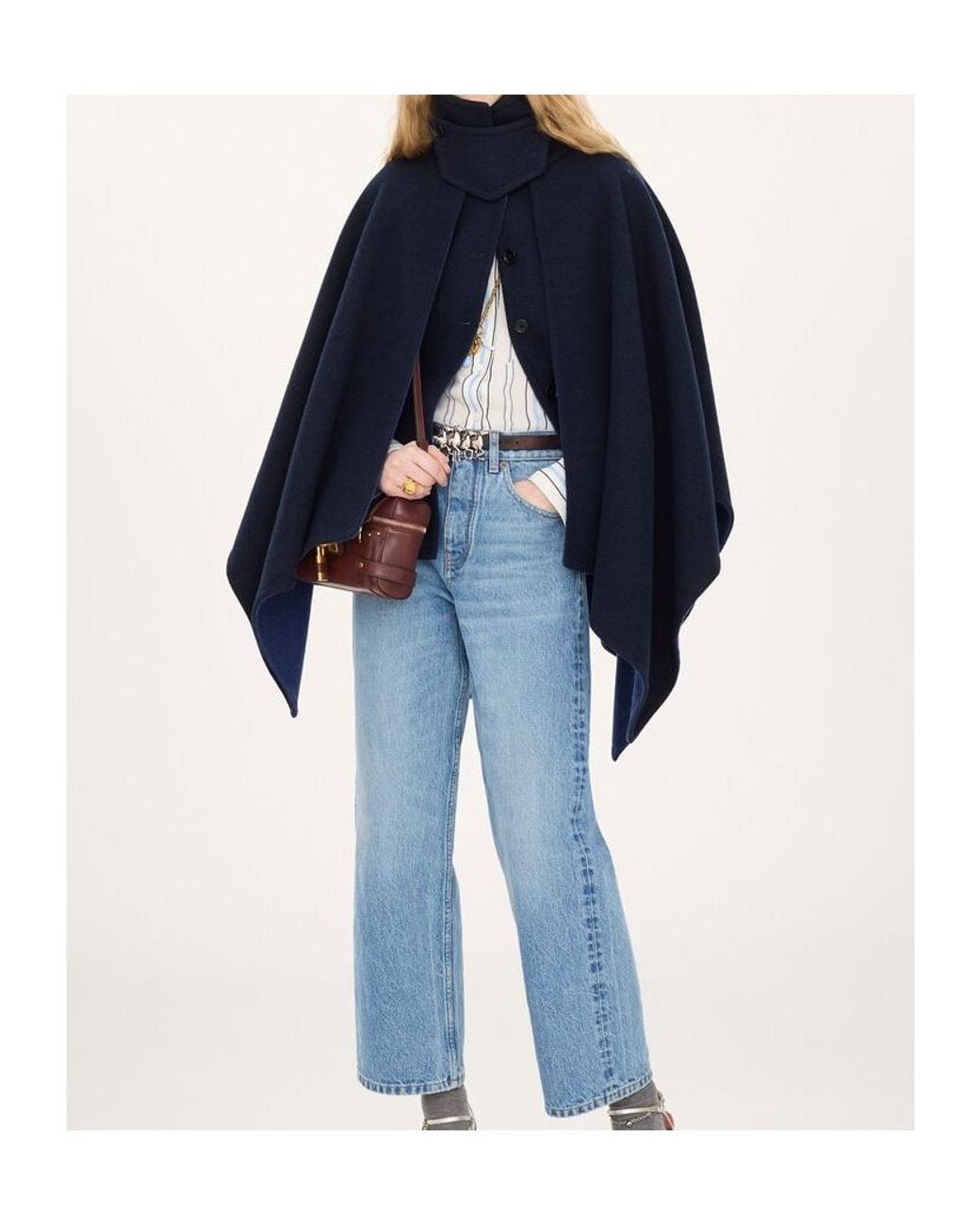 Chloé Blue High-Neck Short Cape Coat