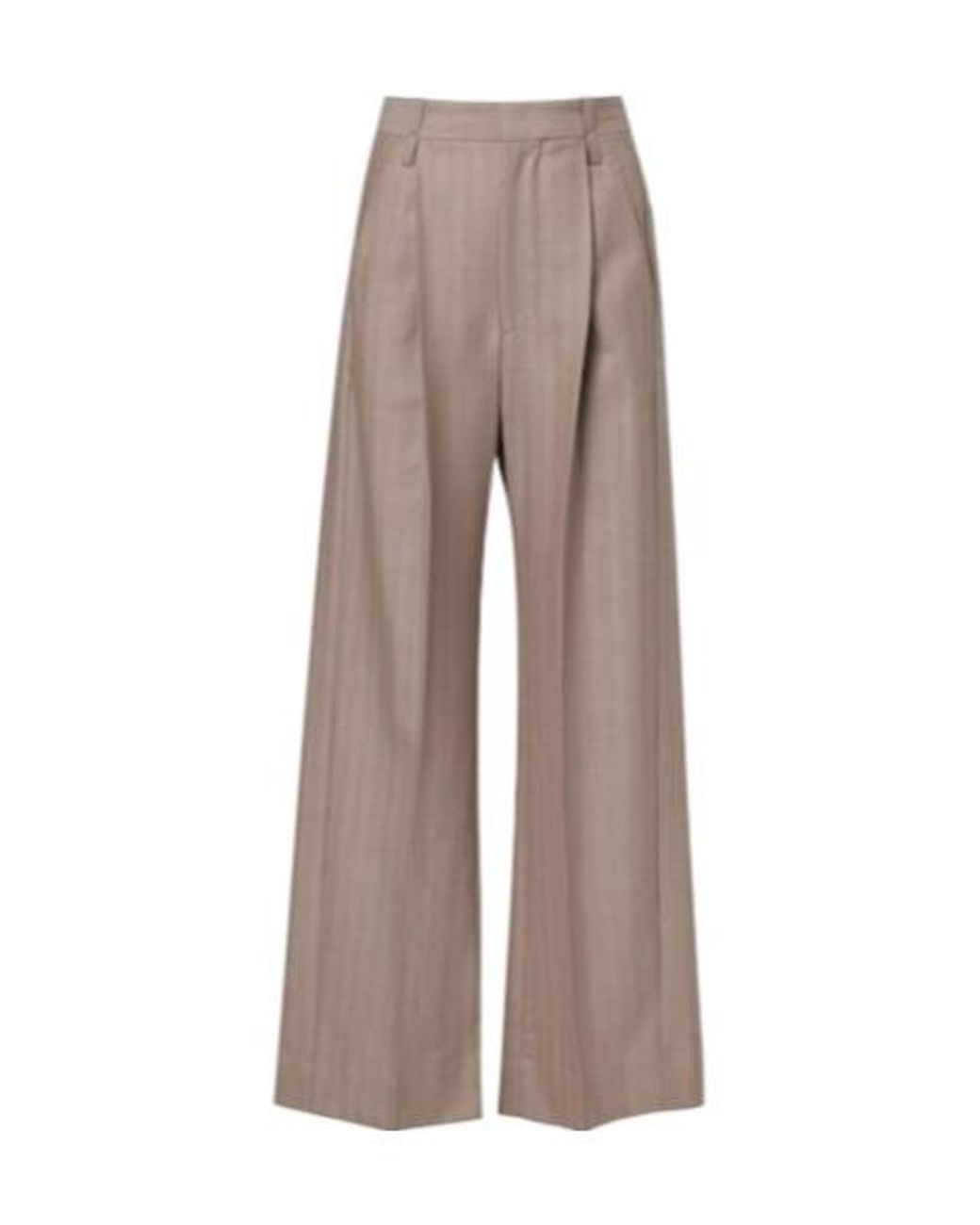 Victoria Beckham Brown Herringbone Virgin Wool Pleated Pants