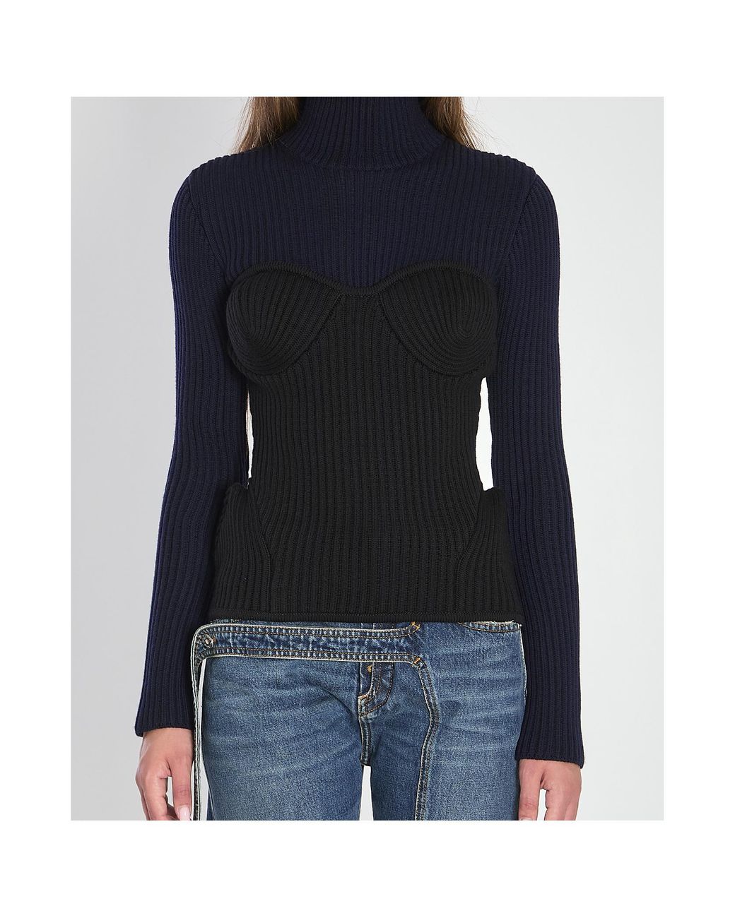 Jean Paul Gaultier Blue Ribbed Knit Pullover
