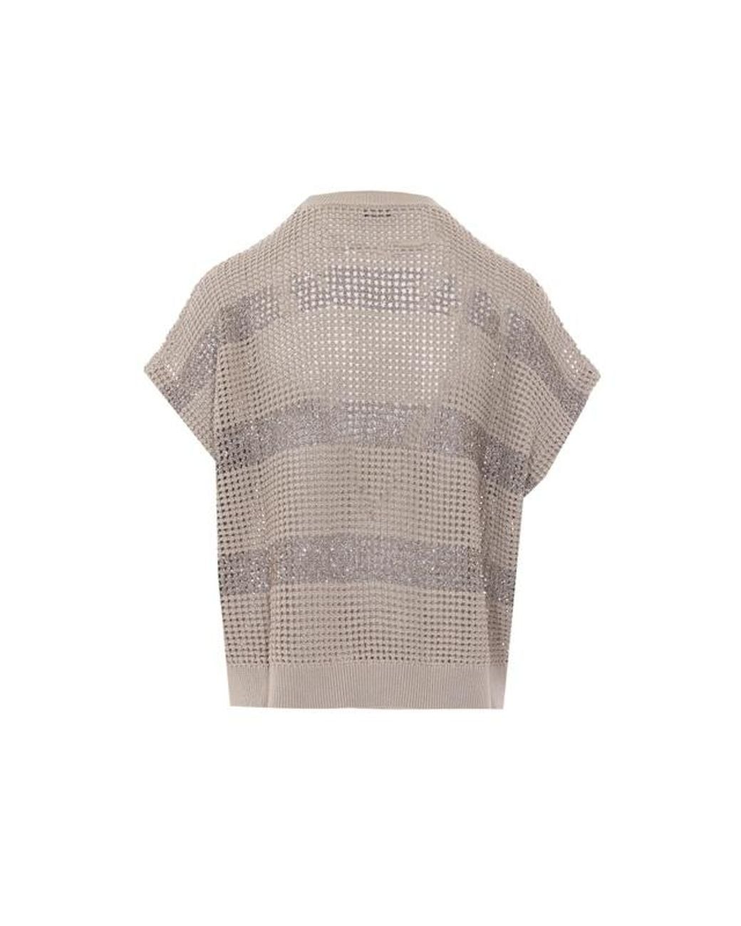 Brunello Cucinelli Natural Short Sleeved Knitted Top