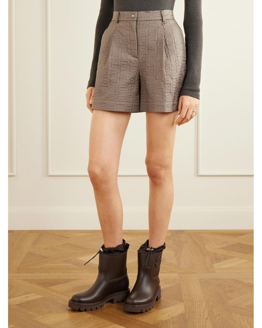 Moncler Gray Quilted Logo-Embroidered Shorts