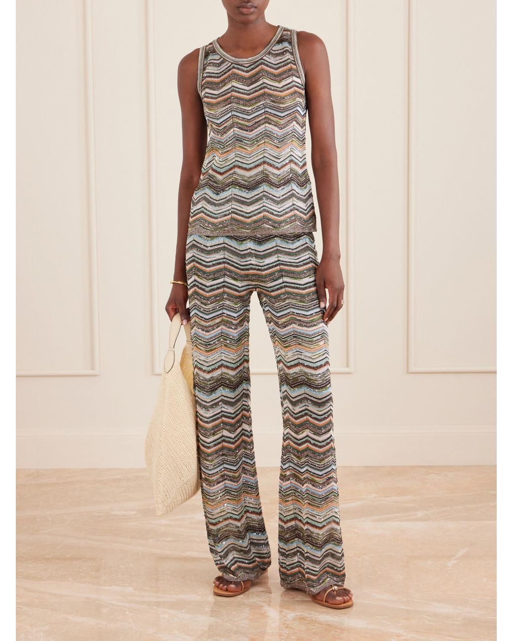 Missoni Gray Striped Crochet-Knit Tank