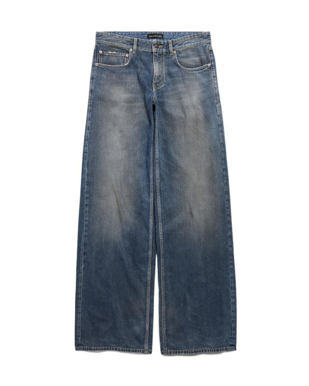Balenciaga Blue Destroyed Wide-Leg Baggy Jeans