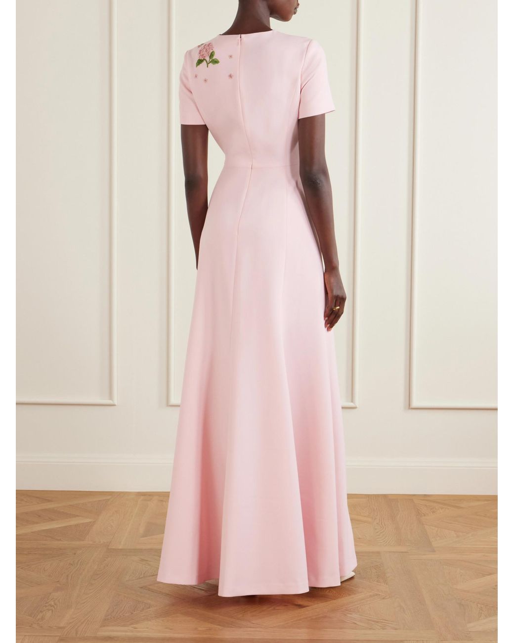 Carolina Herrera Pink Floral-Embroidered Crepe Gown