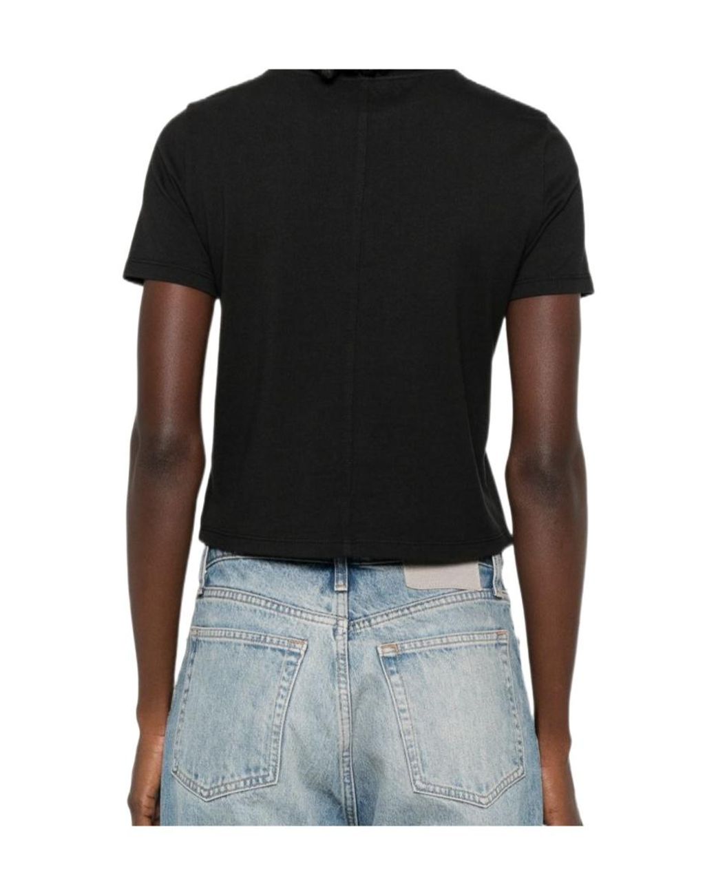 Alice + Olivia Black Cotton Crystal Embellished Cutout T-Shirt