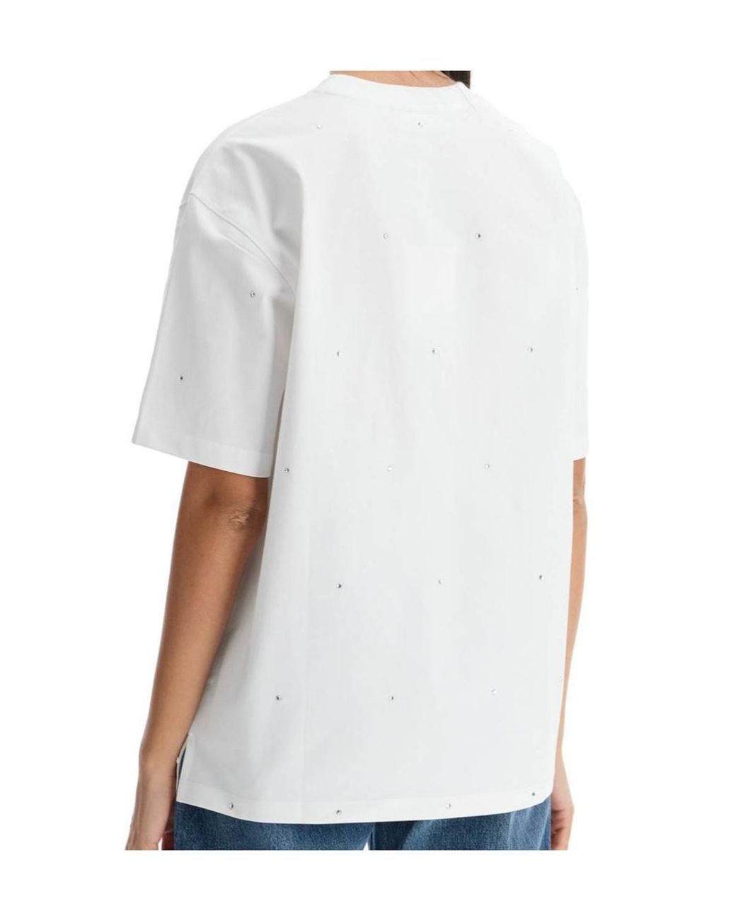 Ganni White Crystal-Embellished Crewneck T-Shirt