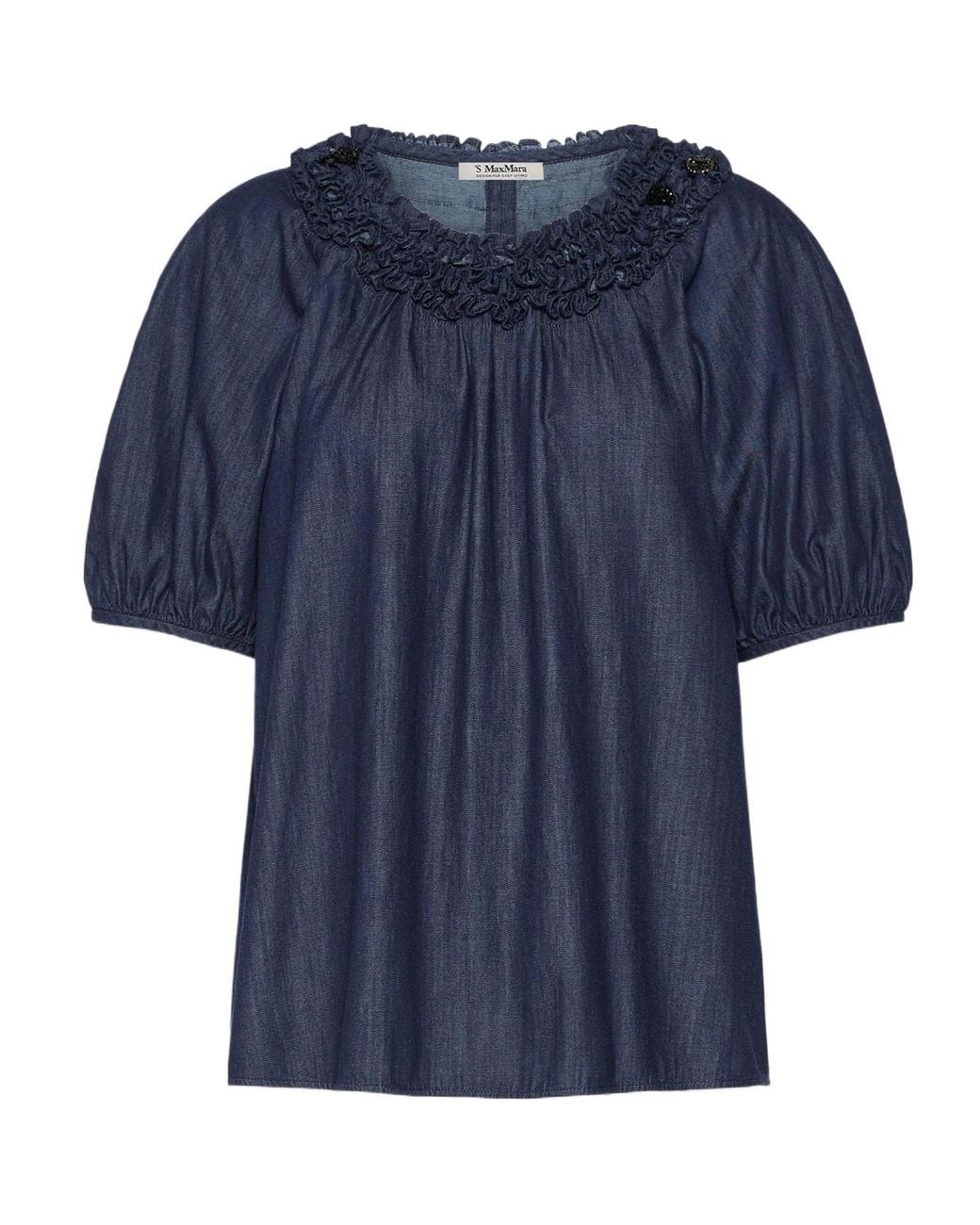 Max Mara Blue 'S Stmcatia Short-Sleeved Denim Blouse