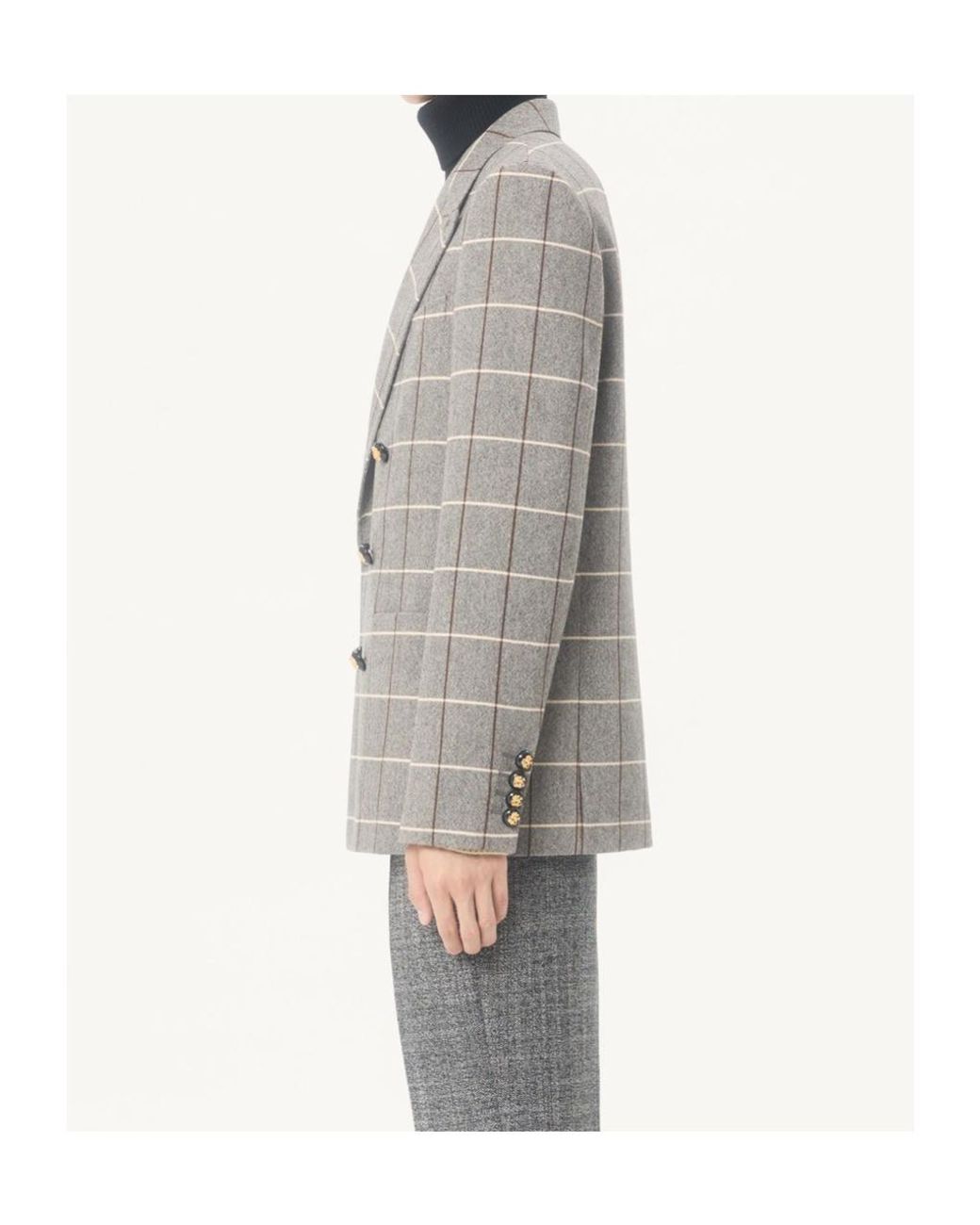 Valentino Gray Double-Breasted Wool Jacket With Check Pattern for men
