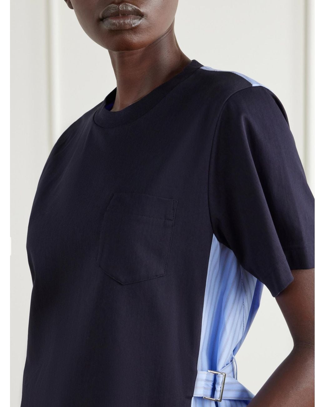 Sacai Black Layered-Panel Chest-Pocket T-Shirt for men