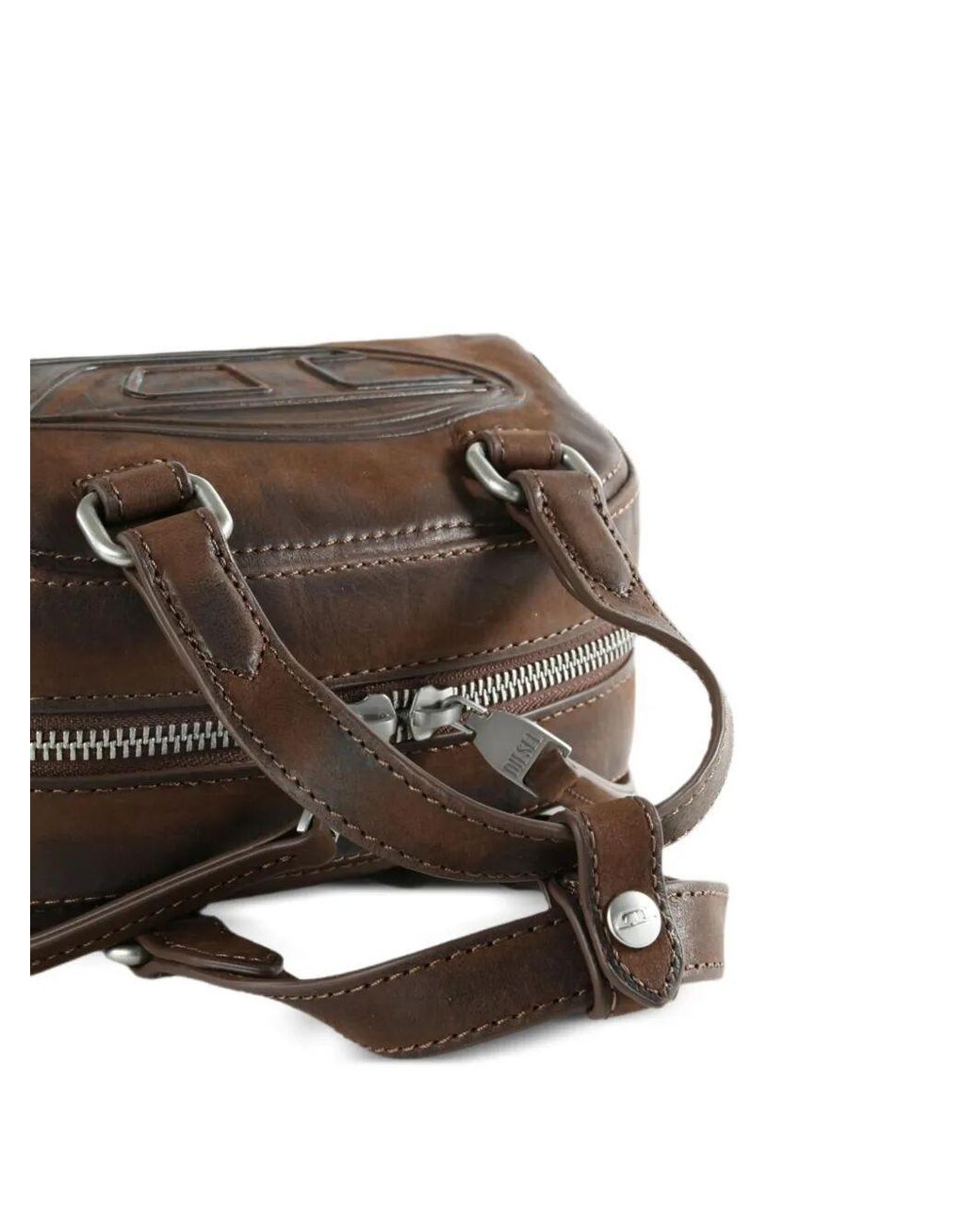 DIESEL Brown Oval D Leather Shoulder Bag
