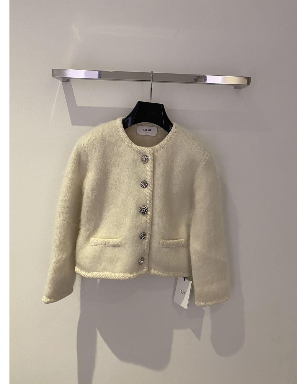 Céline White Brushed Mohair Cardigan