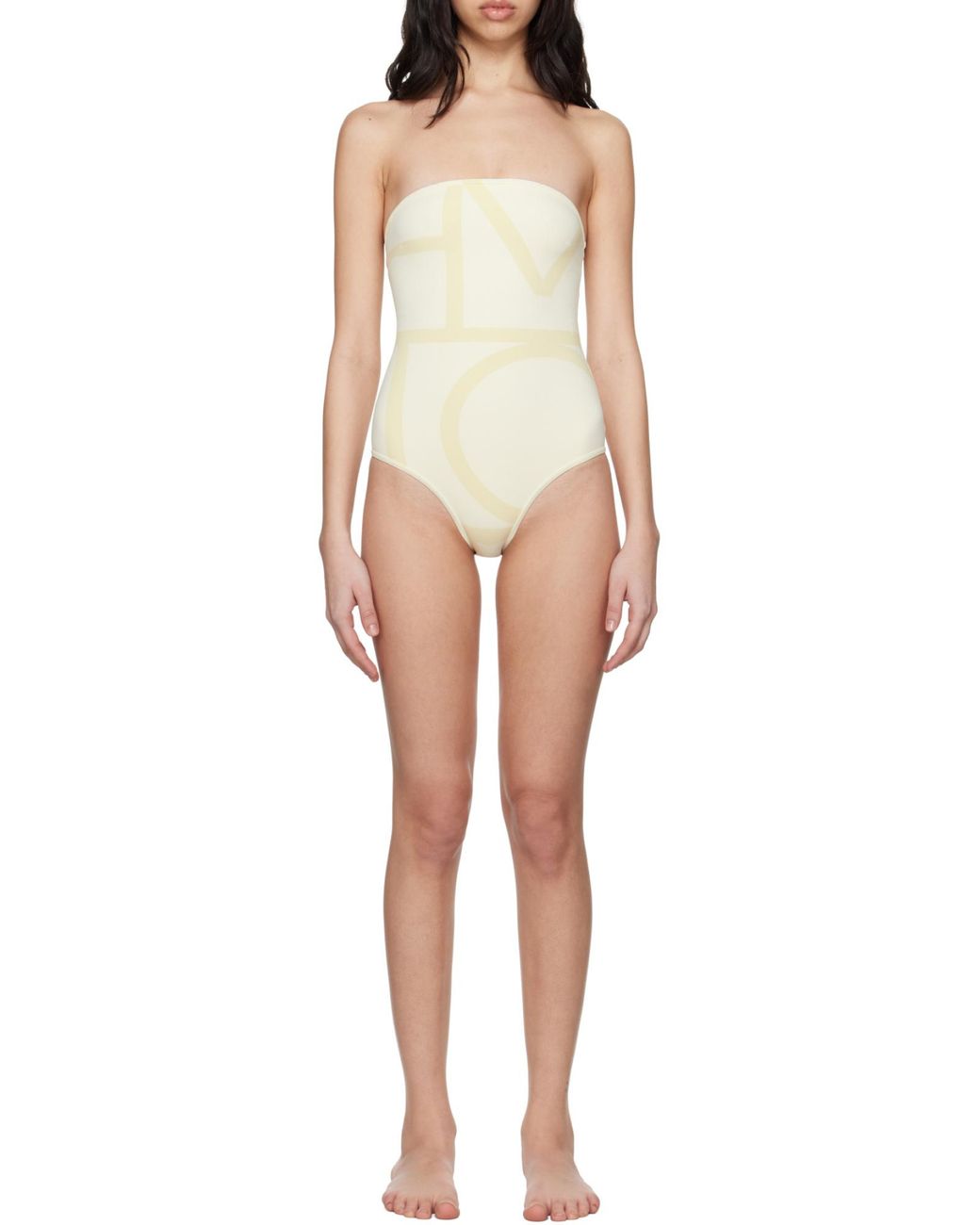 Totême White Totême Monogram Strapless Stretched Swimsuit