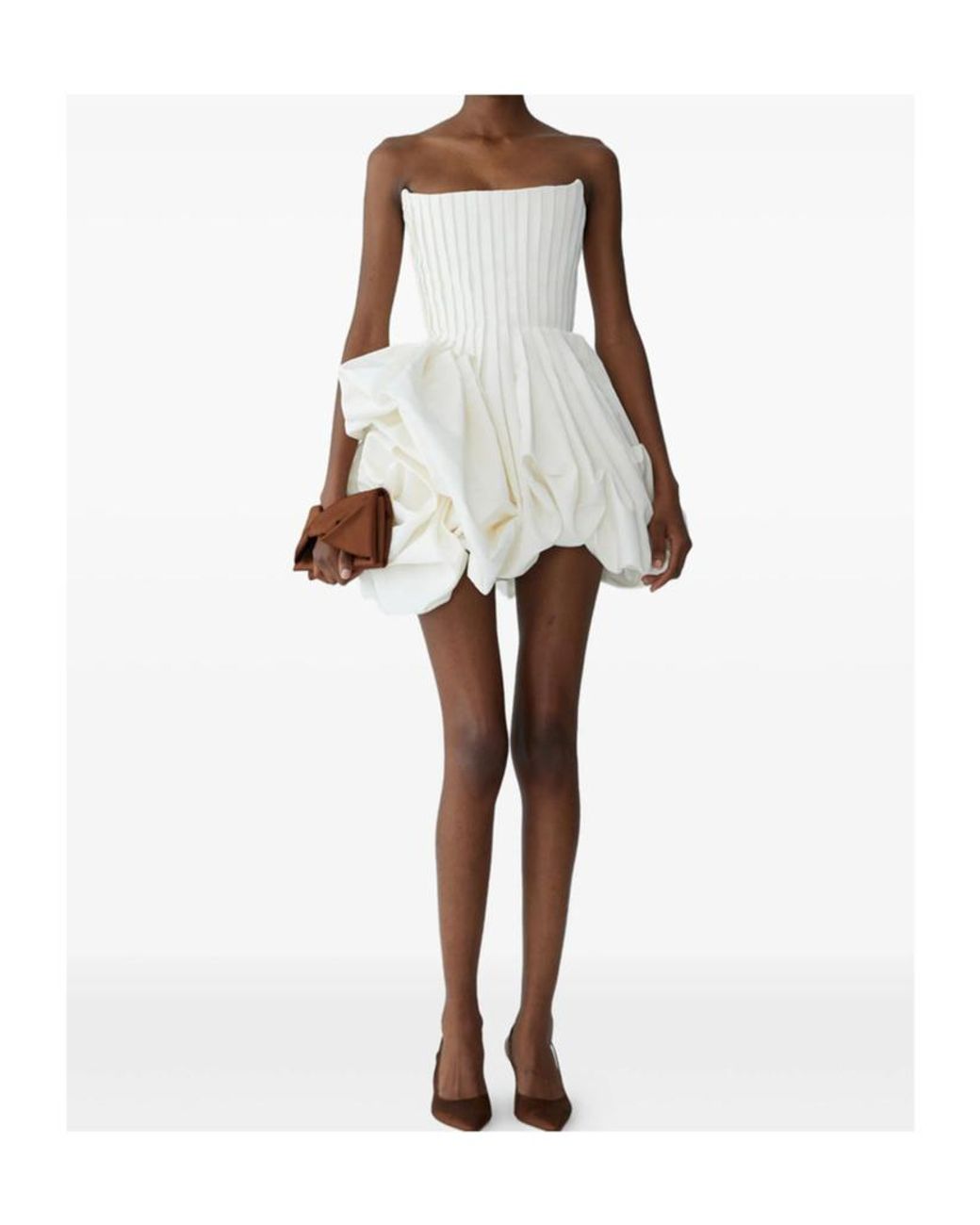 Carolina Herrera Natural Pleated Bubble Mini Dress