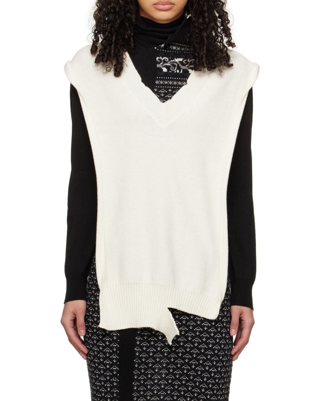 MM6 by Maison Margiela Black Wool Cape Knit Top