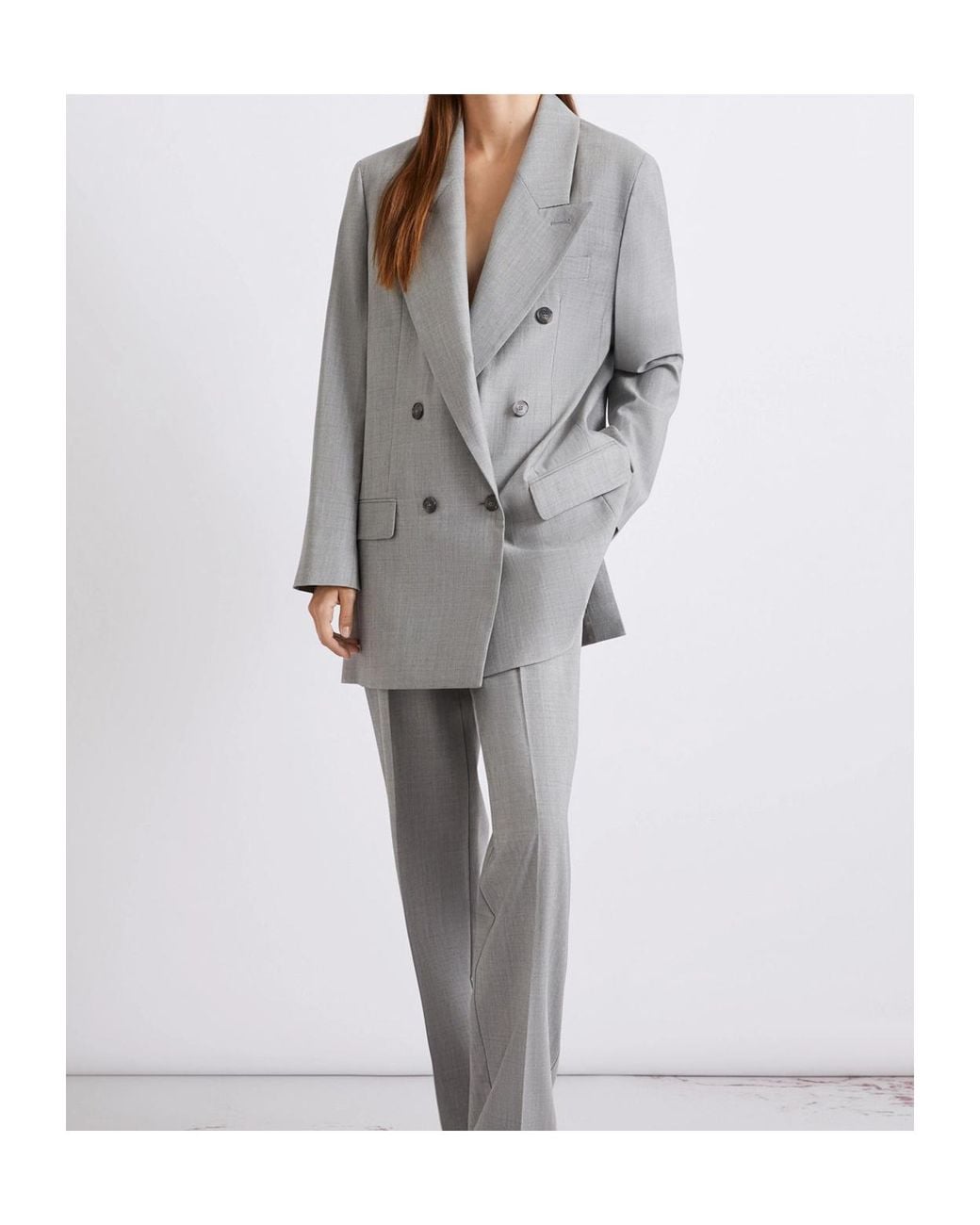 Marella Gray Double-Breasted Wool And Silk Grisaille Blazer