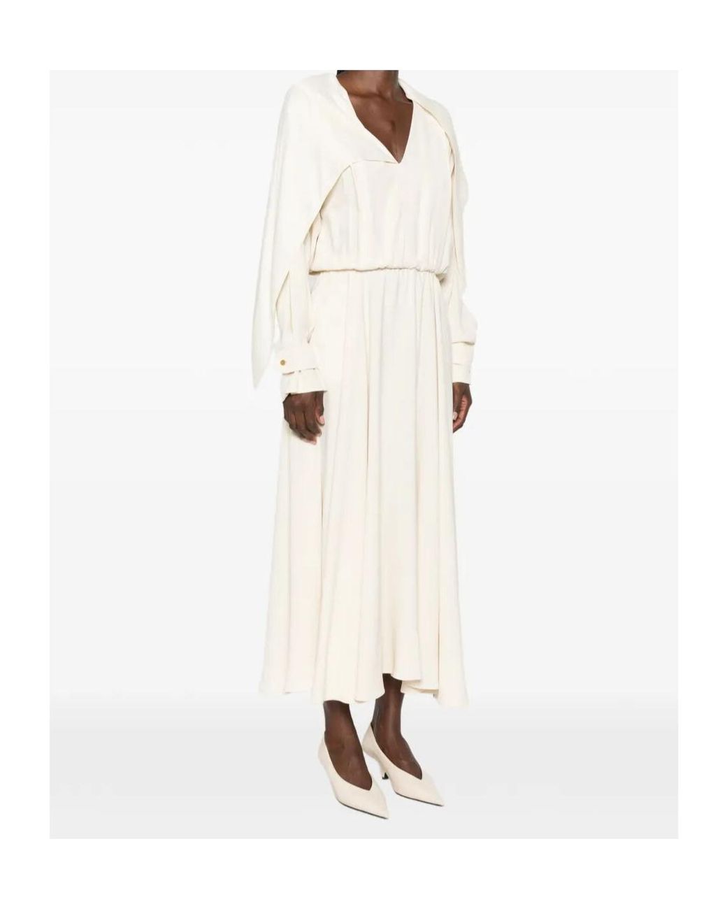 Alberta Ferretti White Cape-Effect V-Neck Dress