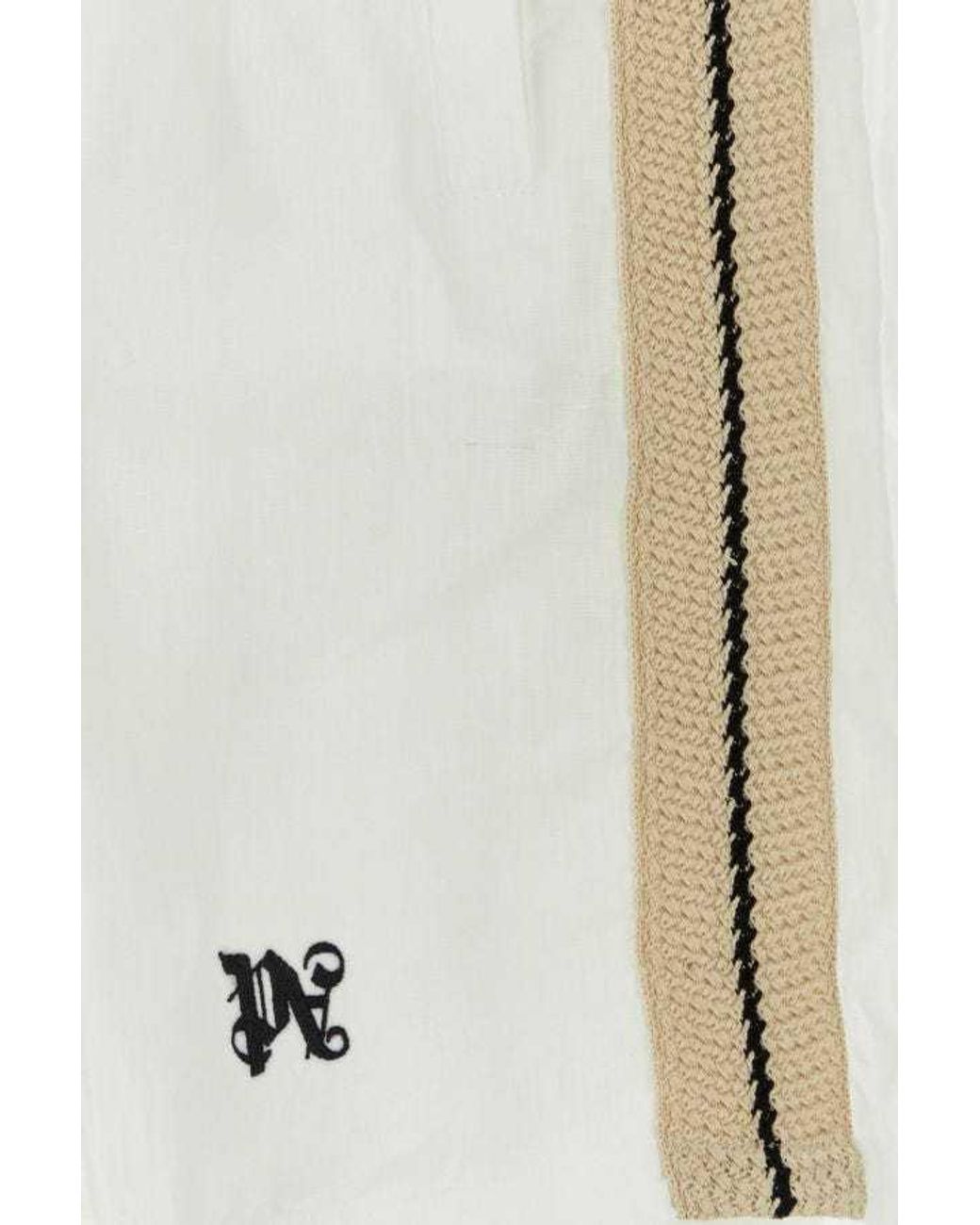 Palm Angels White Logo Embroidered Striped Shorts for men