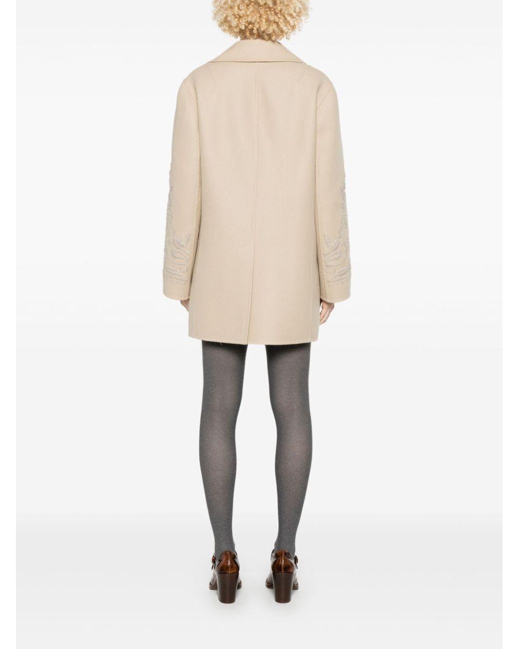 Ermanno Scervino Natural Single Breasted Embroidered Coat