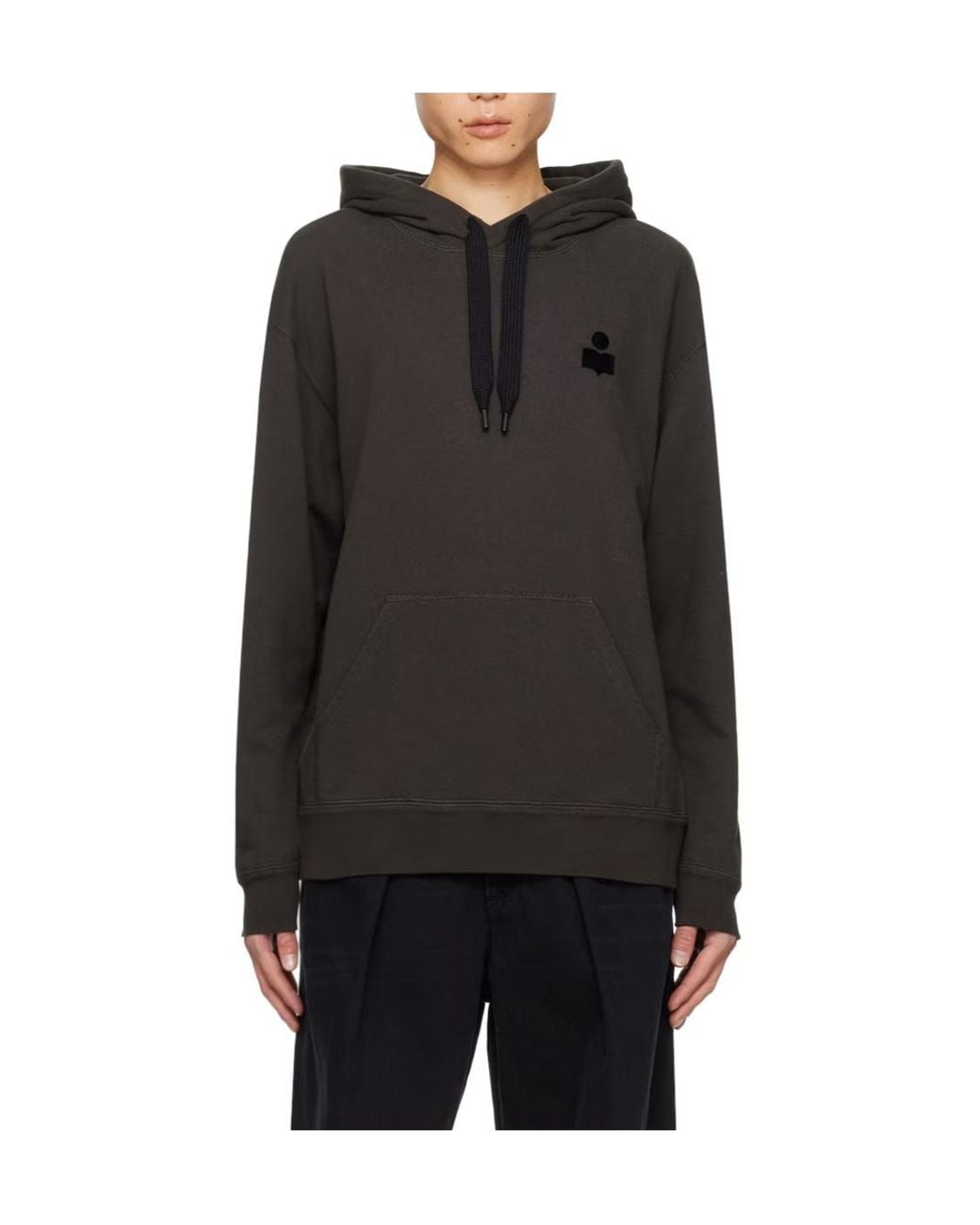 Isabel Marant Black Matte Logo Printed Drawstring Hoodie for men