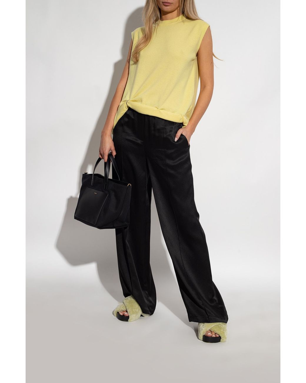 Jil Sander Green Shearling Open-Toe Sandals