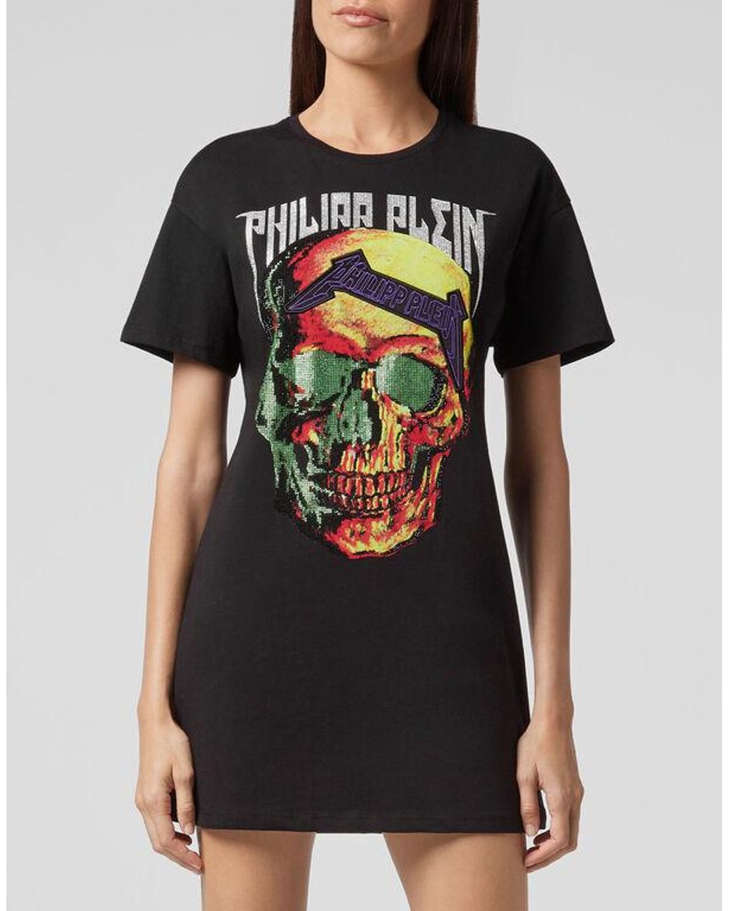 Philipp Plein Black Logo Details T-Shirt Dress