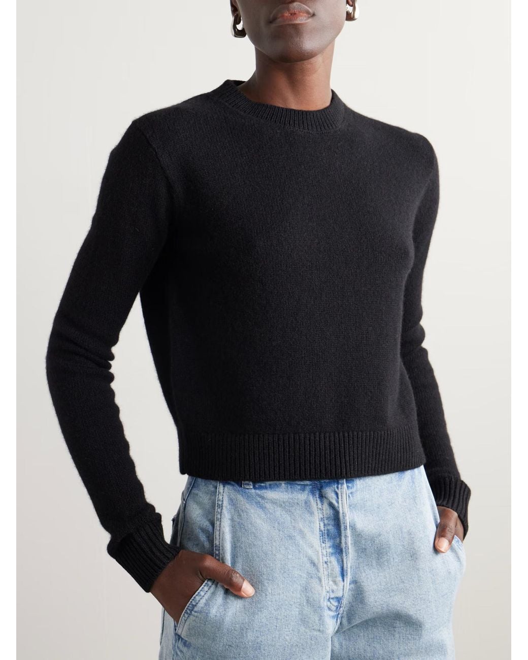 The Elder Statesman Black Cropped Cashmere Sweater