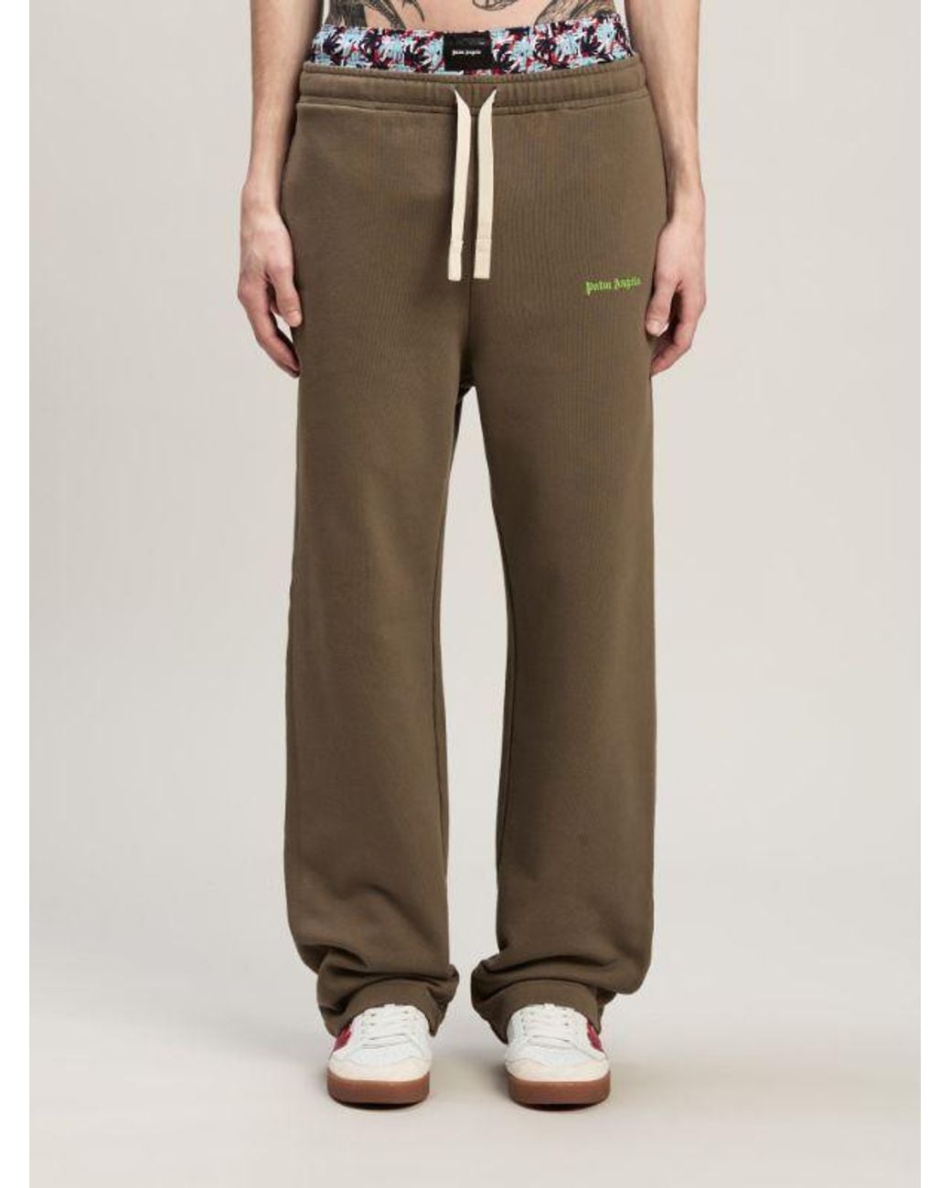 Palm Angels Green Logo-Embroidered Track Pants for men
