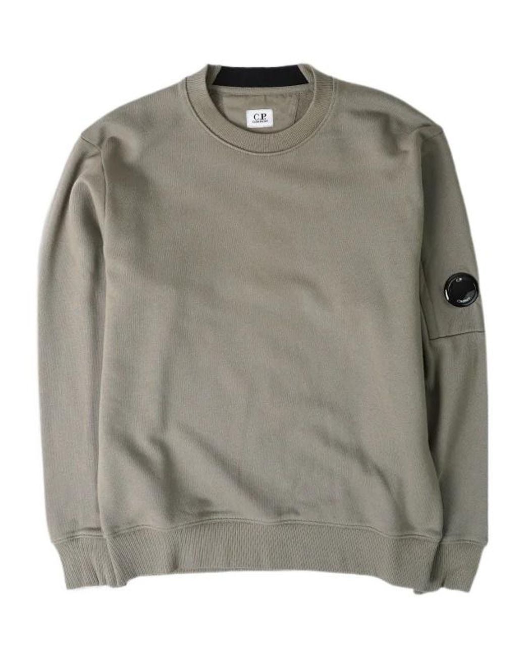 C P Company Gray Diagonal Raised Fleece Crewneck Lens Sweatshirt for men