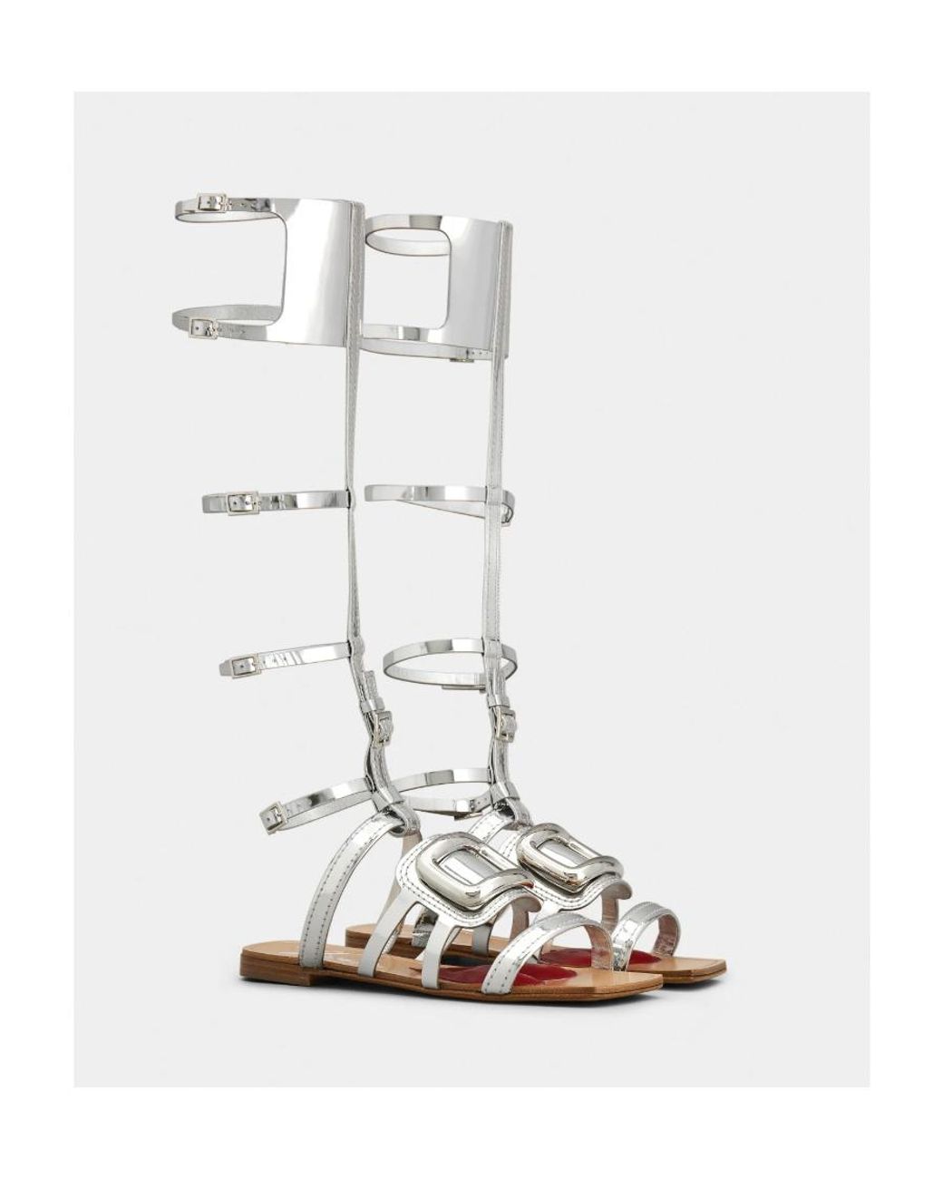 Roger Vivier White Metal Buckle Leather Sandals