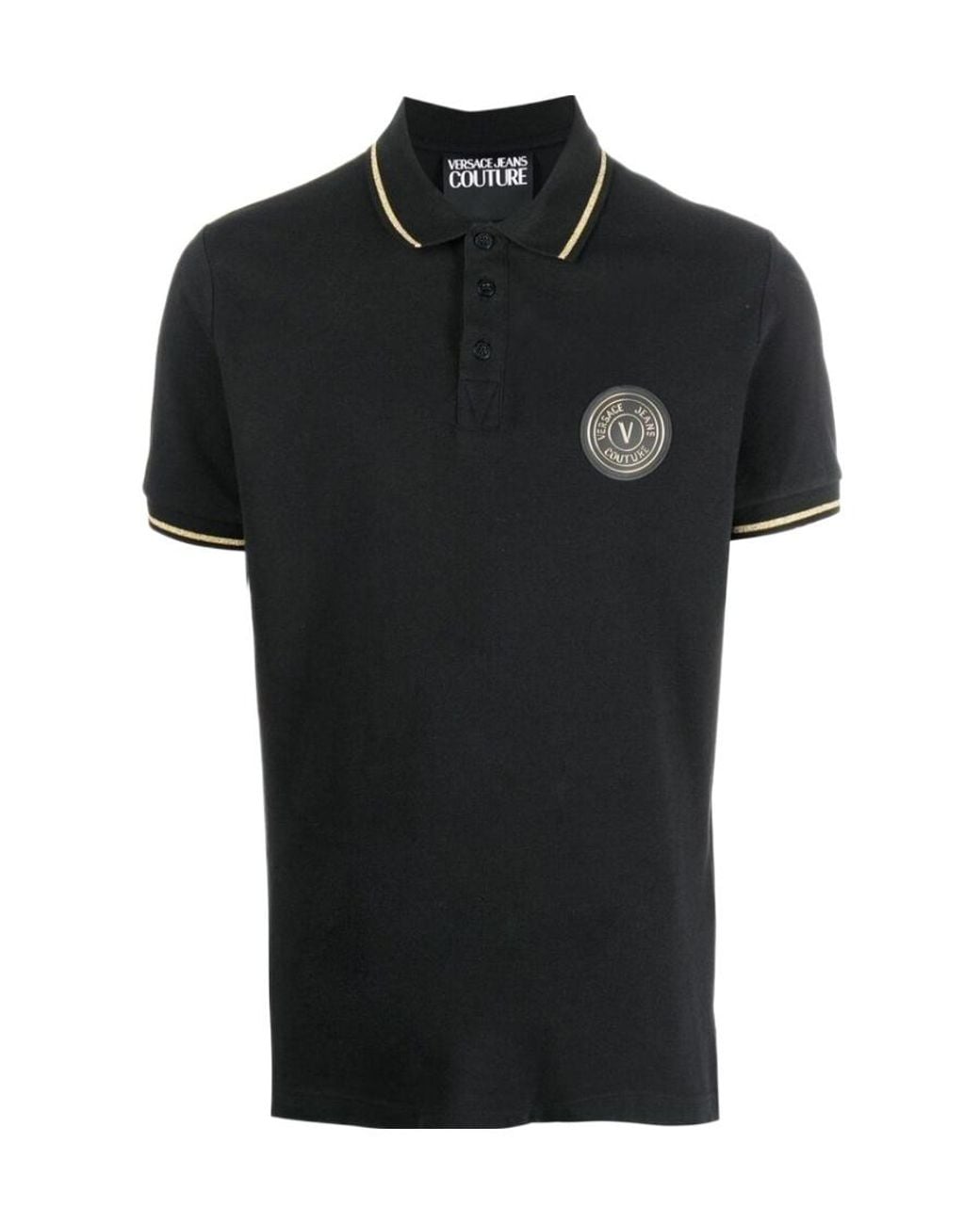 Versace Jeans Black Chest Logo-Patch Polo Shirt for men