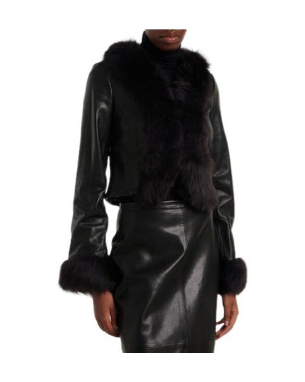 Nour Hammour Black Shearling-Trimmed Leather Jacket