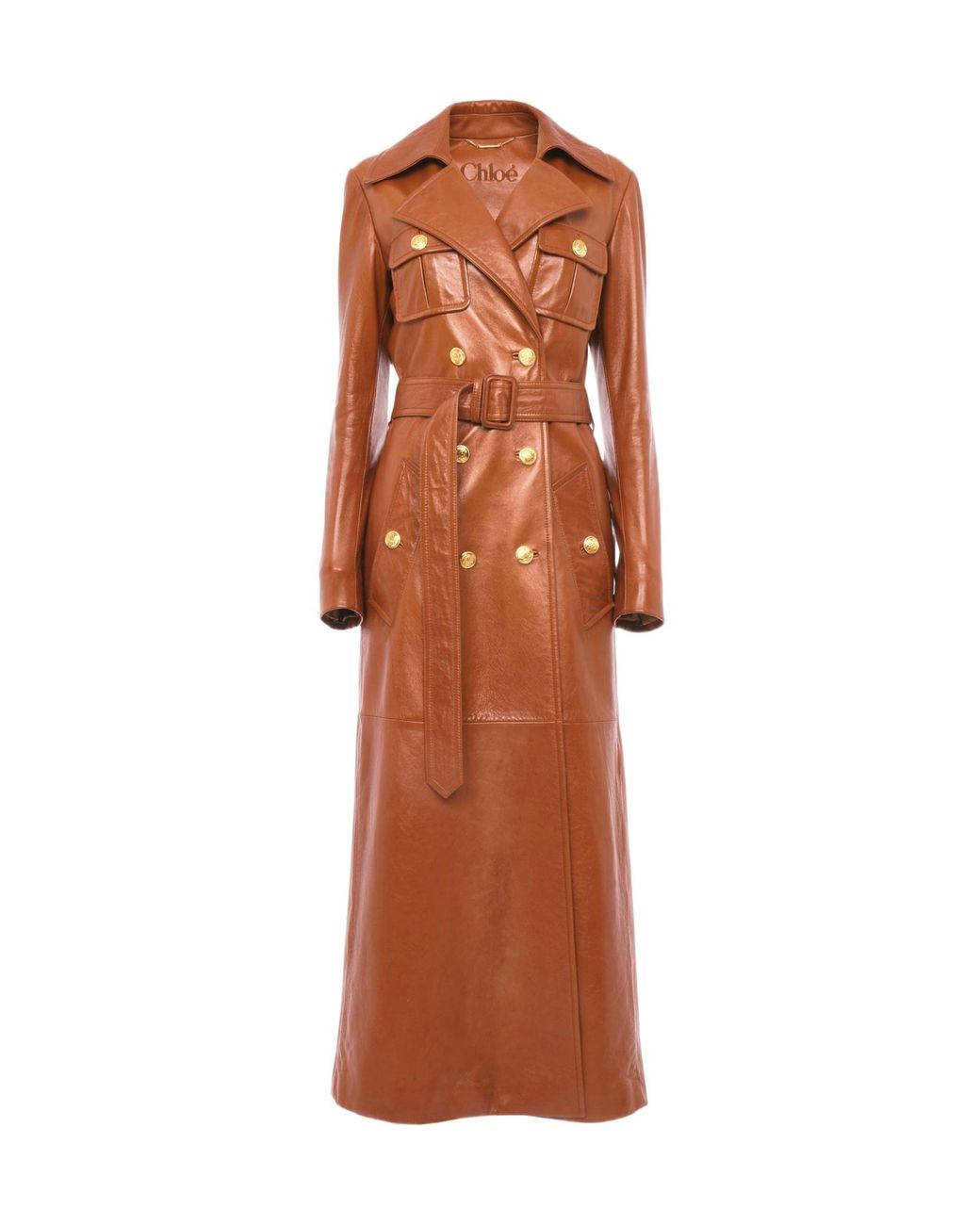 Chloé Brown Leather Military Trench Coat