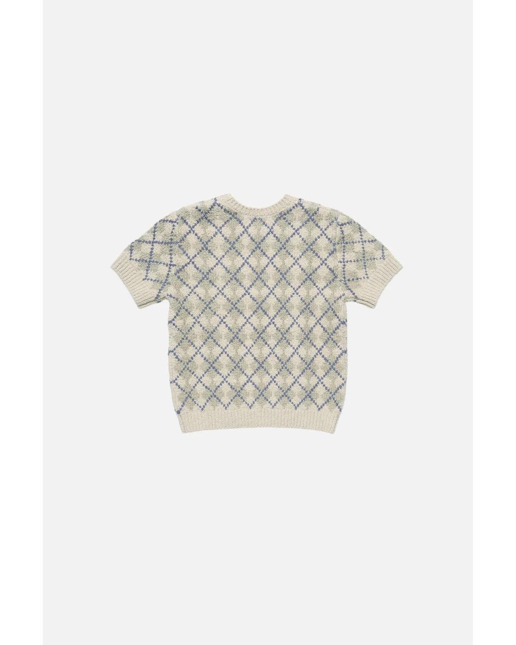 Acne White Bouclé Argyle Knit Sweater