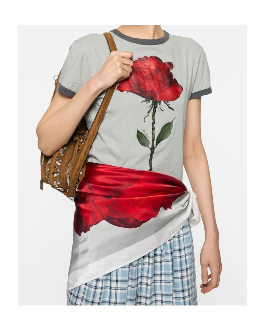 Acne Gray Rose-Print Ringer T-Shirt